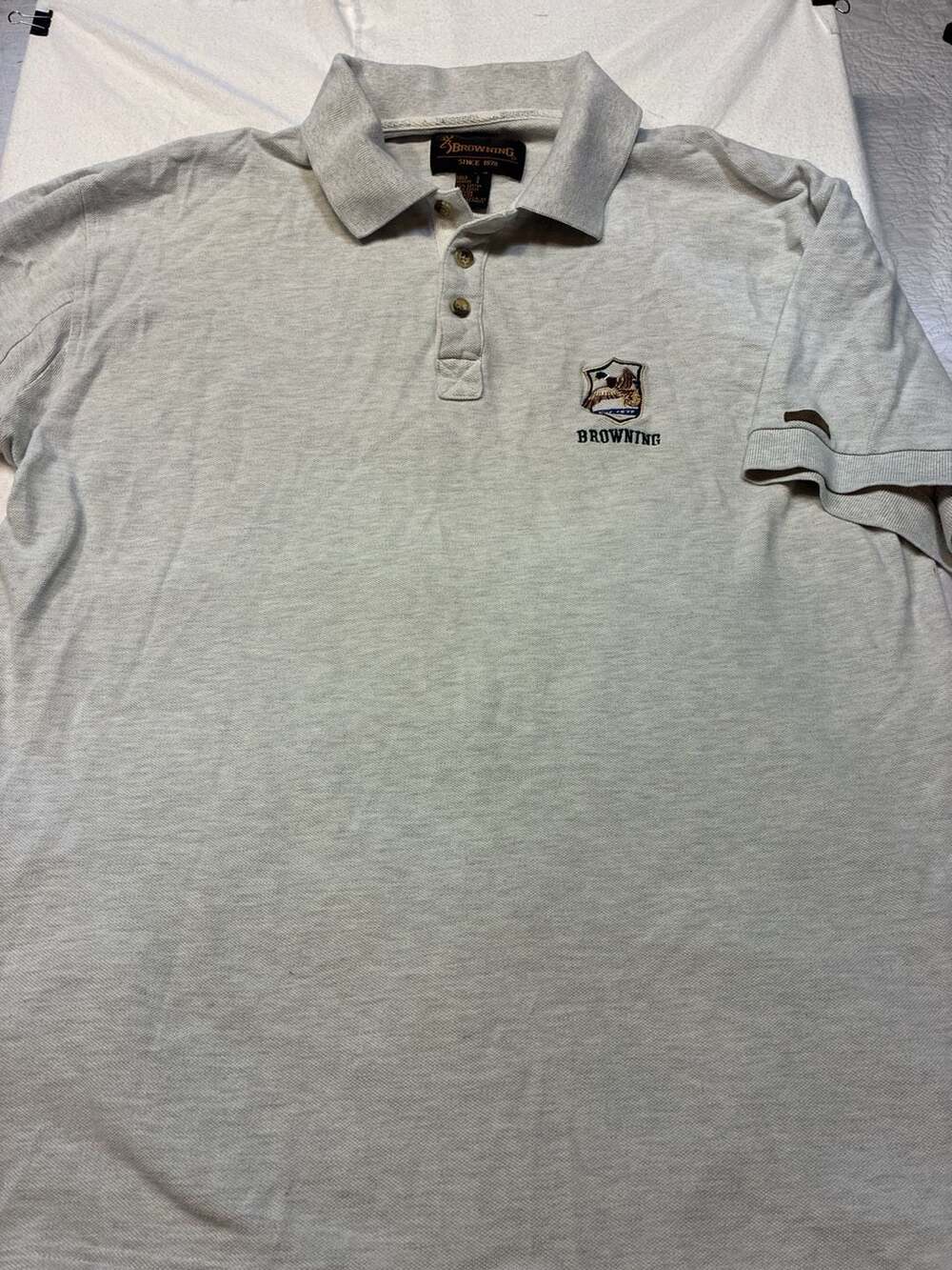 Browning Men's Short Sleeve Pique Polo Shirt Size Large Grey Duck Logo